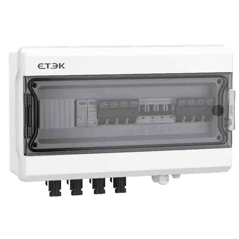 Boîte de Jonction de Chaîne DC 1000V | 4 Entrées 1 Sortie avec Fusible DC + Parafoudre + Disjoncteur