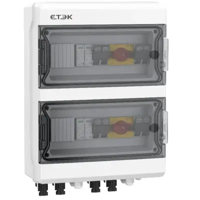 Boîte de Jonction Solaire PV 1000V | 4 Entrées 2 Sorties avec Fusible DC + Parafoudre + Disjoncteur